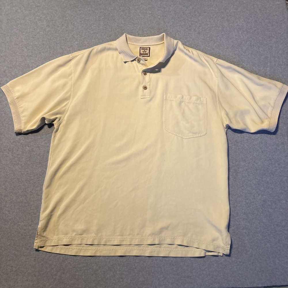Tommy Bahama 100% Silk Polo Shirt Men's L Off White/Tan (small Stain On Back)